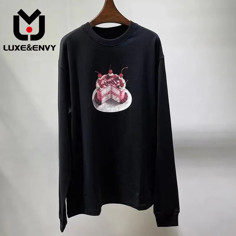 

Женская свободная футболка люкс & ENVY, Повседневный хлопковый топ с длинным рукавом и принтом торта, Новинка осени 2022