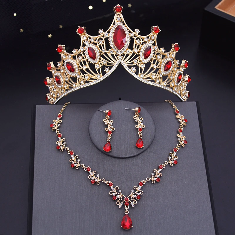 

Luxury Diadem Wedding Crown Sets Rhinestone Crystal Tiaras Bride Headwear Crown Necklace Bridal Jewelry Sets Accessory