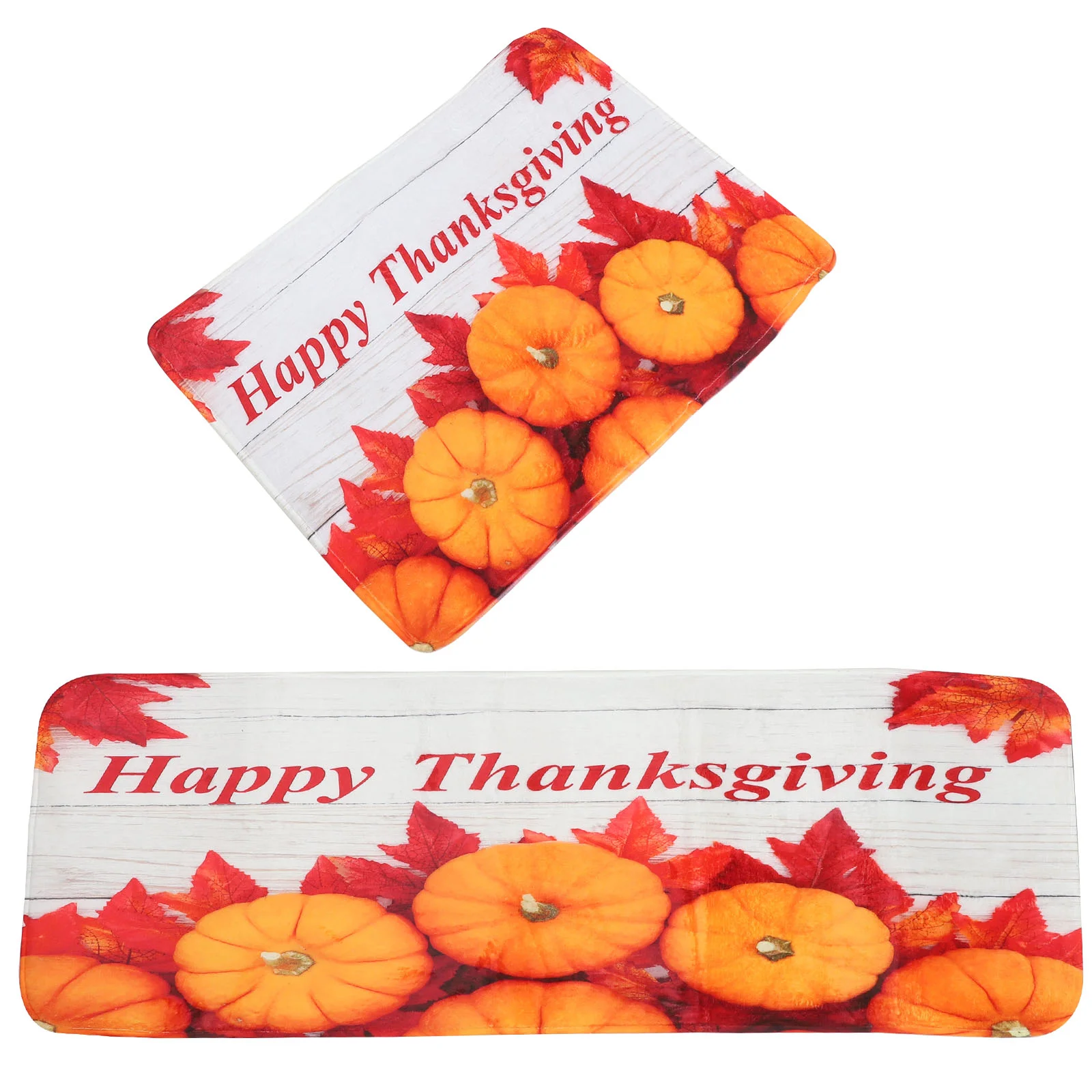 

2 Pcs Fall Kitchen Rug Pumpkin Non-skid Ground Cushion Decorate Floor Mat Polyester Rugs