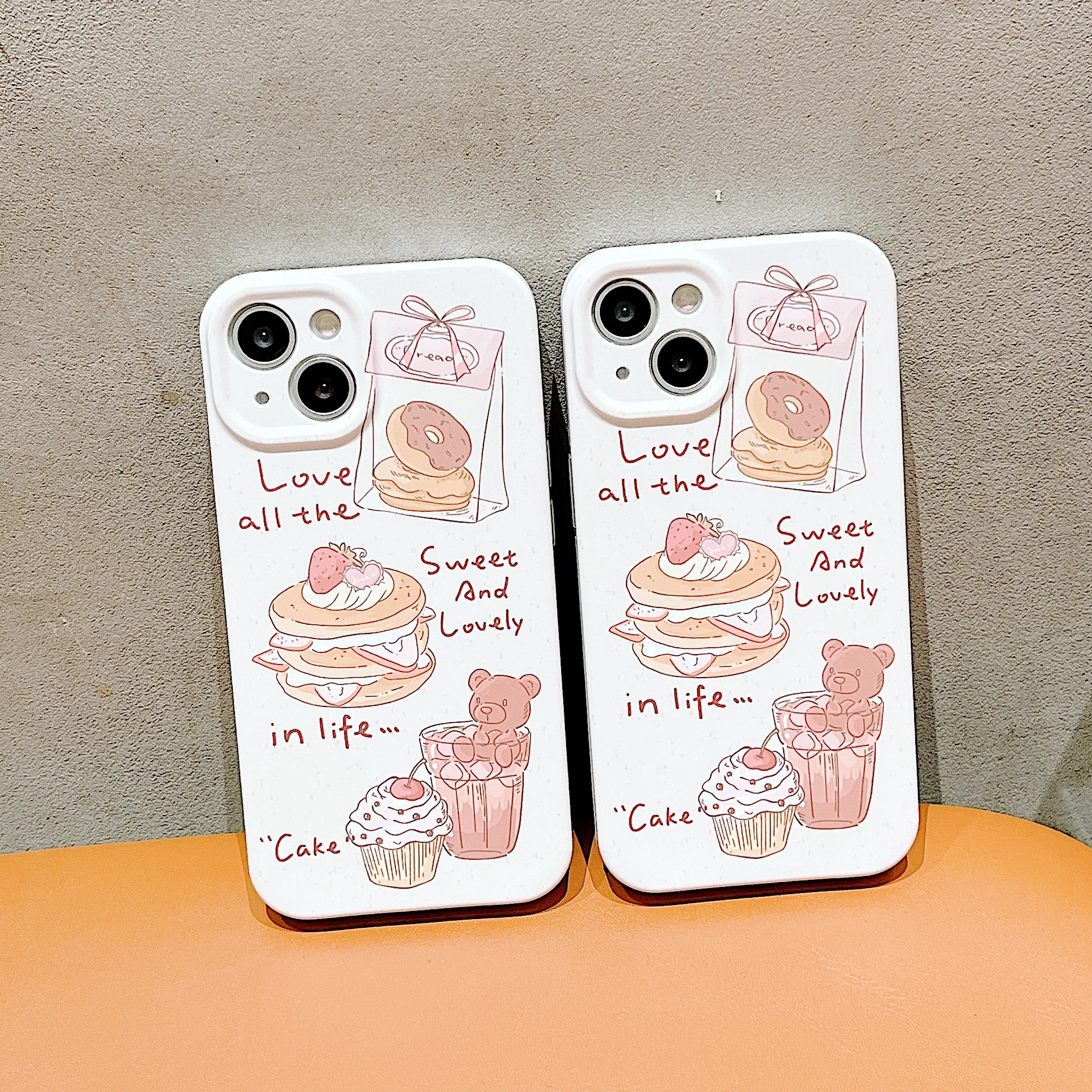 

INS Strawberry Cake Doughnut Cute Cartoon Bear Case for iPhone 14 13 Pro Max 12 11 Pro Plus Shockproof Cover