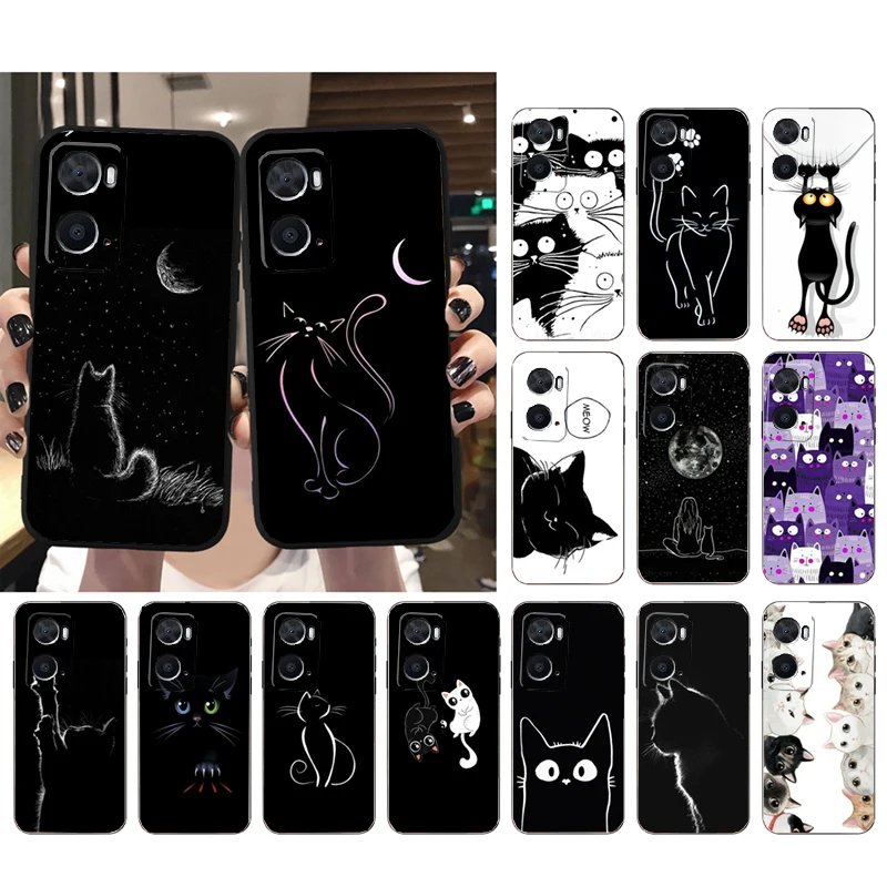 

Phone Case for OPPO A96 A91 A54 A74 A94 A53S A15 A16 A17 Reno 2 2Z Reno 6 7 8 Black Cat Case