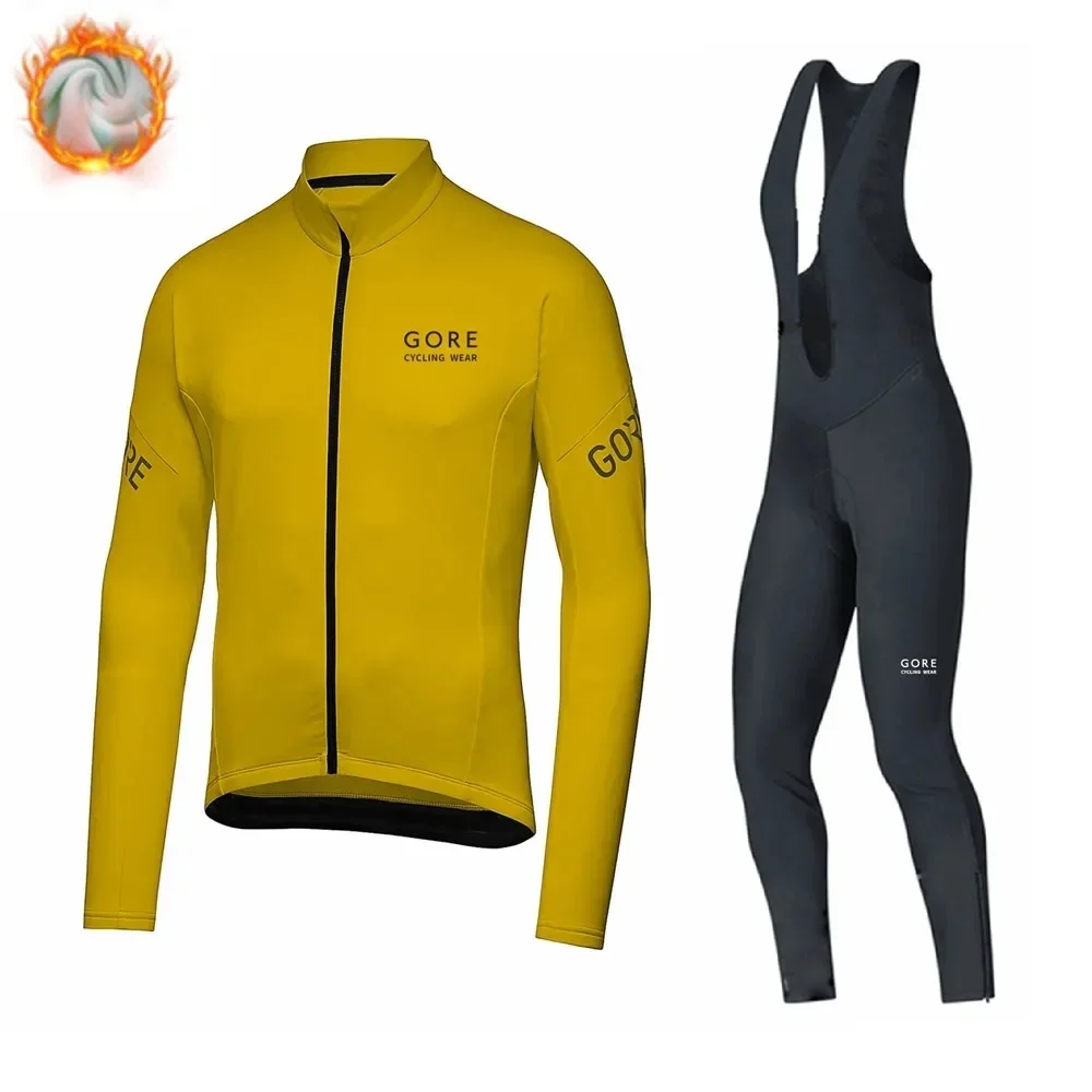 

Зимний велосипедный комплект из Джерси, Толстая теплая флисовая куртка с длинным рукавом, одежда для велоспорта на застежке, костюм с комбинезоном и брюками, мужская теплая одежда для горного велосипеда