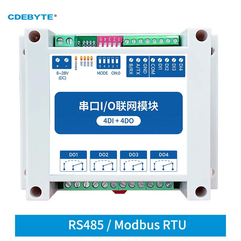 Modbus RTU التحكم I/O وحدات الشبكة المنفذ التسلسلي RS485 واجهة 4DI + 4DO cdeyte MA01-AXCX4040 تركيب السكك الحديدية 8 ~ 28VDC IoT