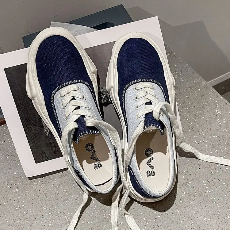 

Canvas Shoes Women's 2022 New Korean Version Fashion Cloth Breathable Thick Bottom Round Toe Lace Casual Shoes Women's Sneakers