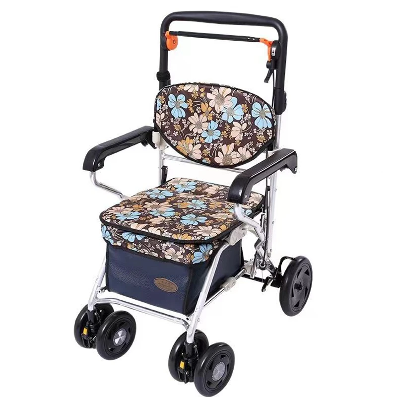 

Folding Aluminium Alloy Elderly Shopping Cart Walking Assist With Wheels Walker Trolleys Can Be Pushed And Seated Mobility Aids