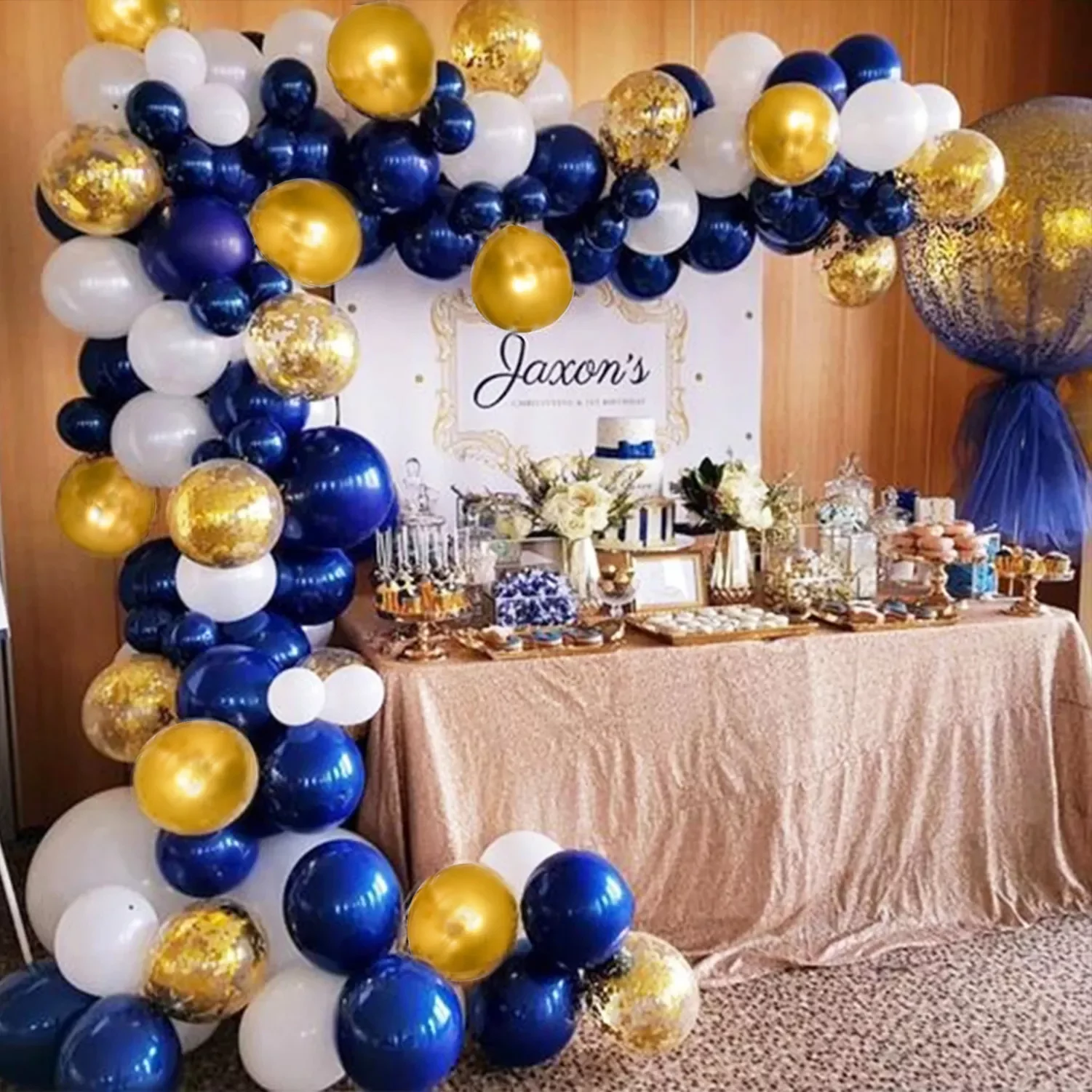 

NEW Navy Blue Gold Metallic Confetti Latex Air Balloons Garland Arch Kit Boy Birthday Baby Shower Party Decorations Kids Man