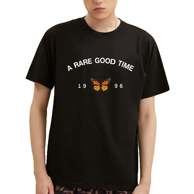

2022 Summer Hip Hop Men T Shirt Streetwear Butterfly A Rare Good Time Short Sleeve Cotton Loose Tops Tees Boy