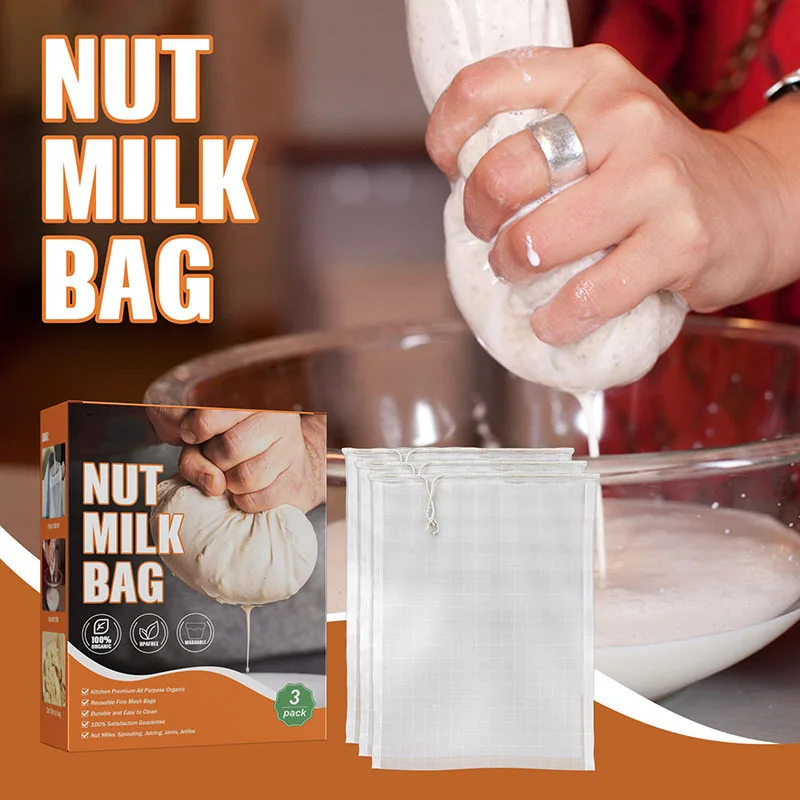 

3pcs Food Grade Nylon Filter Bag Cheese Strainer Reusable Multipurpose Strainer Mesh For Tea Coffee Filter Bag Tea Coffee Cheese