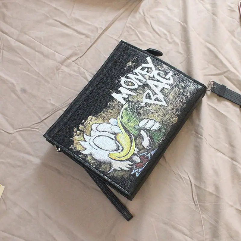 Disney Money Bag Donald Duck Handbag Clutch Bag Men and Women Soft Leather Real Personality Clip Bag 2023 New