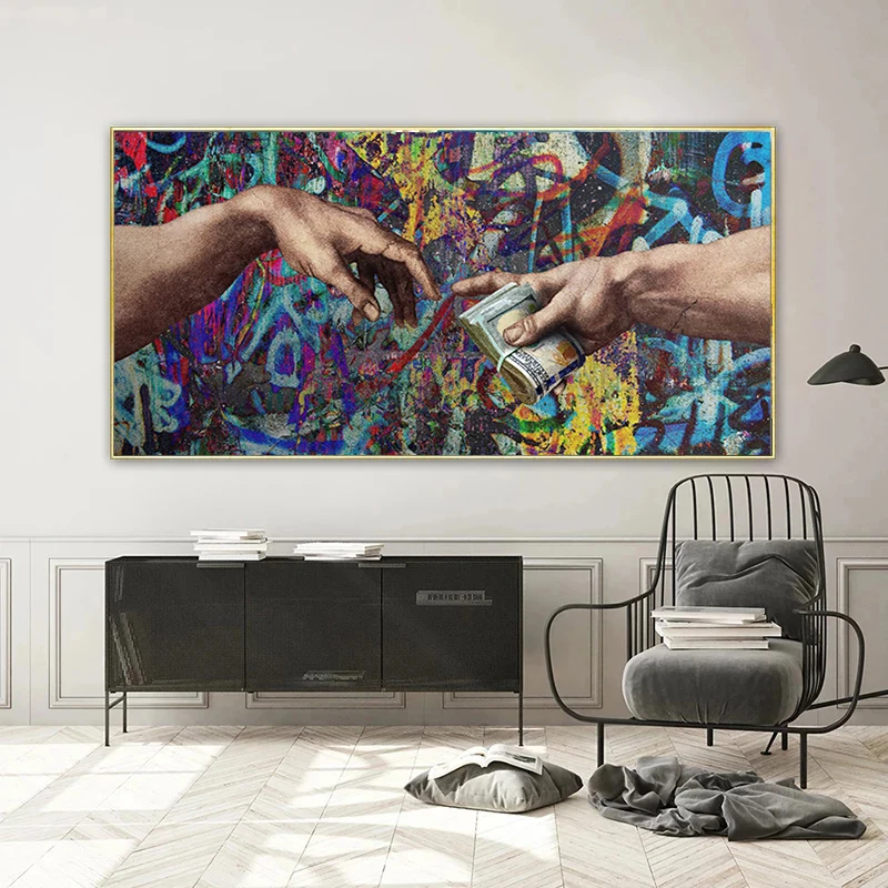 Знаменитая живопись граффити искусство Нести Деньги рука Бога творение Адама