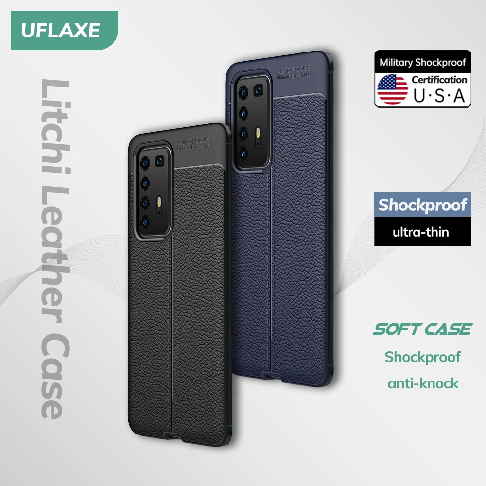 UFLAXE Original Shockproof Case for Huawei P40 Pro Plus Soft Silicone Back Cover TPU Leather Casing