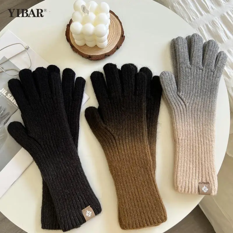 

Winter Touch Screen Mitten Thicken Warm Cashmere Solid Golves Women Gradient Color Knitted Gloves Fashion Glove For Girls