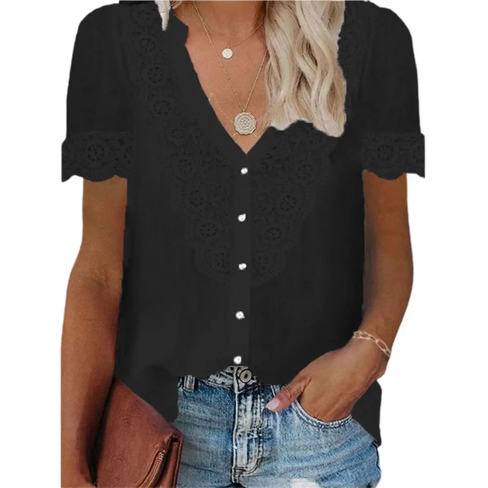 

Office Lady Shirt Lace Flower Summer Single Breasted Crochet Shirt Sexy Streetwear Casual Blouses Women Top Blusa 2022