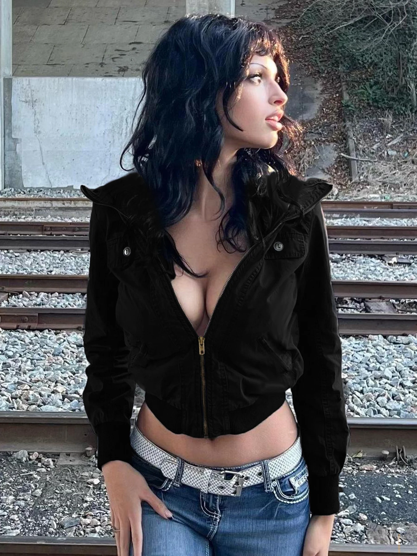 Rockmore Street Укороченная куртка с воротником-стойкой Мото и байкерские женские