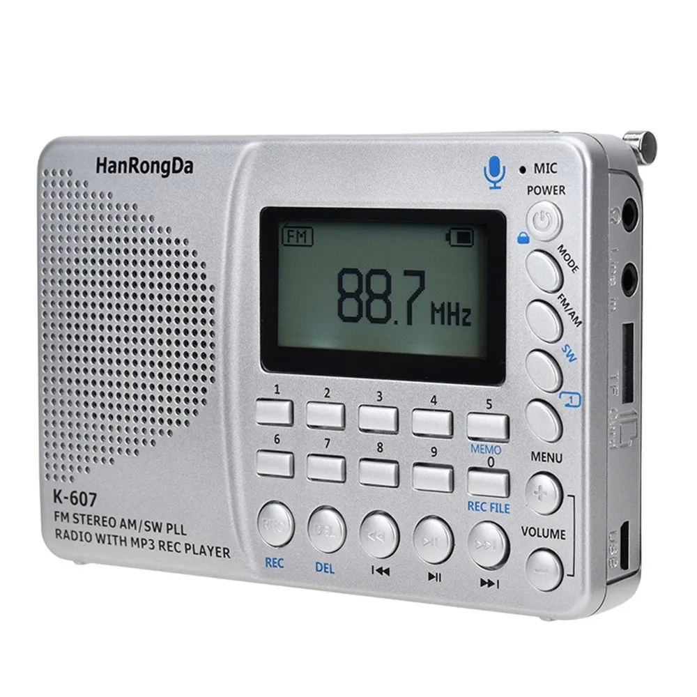K607 Portable Radio AM/FM/SW/TF Pocket Radio MP3 Digital Recorder Support TF Card USB REC Recorder Sleep Time images - 6