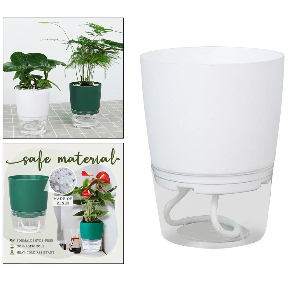 

Flower Pot Self Watering Transparent Double Layer Plastic Flowerpot Cotton Rope Watering Plant Pot Water Absorbing Nursery Pot