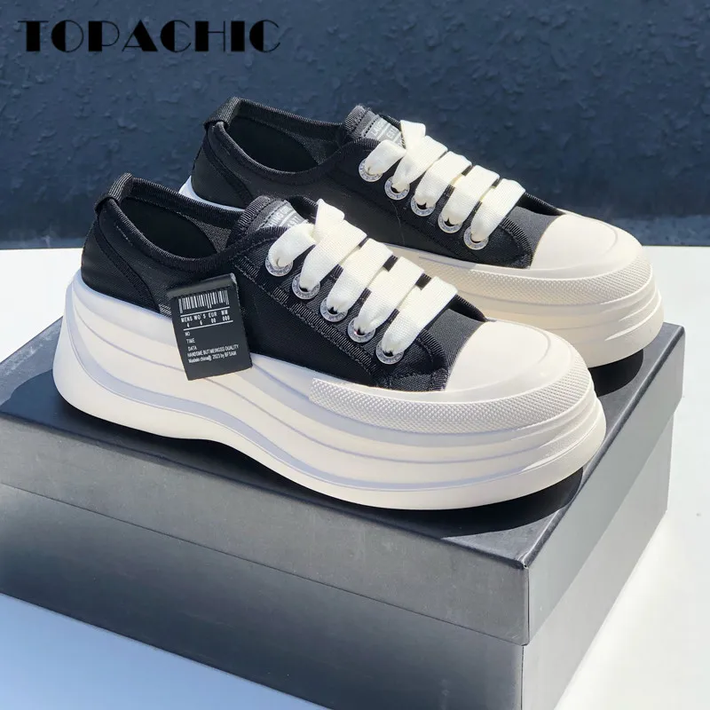 

6.22 High Quality Fashion Mesh Breathable Casual Thick Flat Lace-up Vulcanized Shoes Women