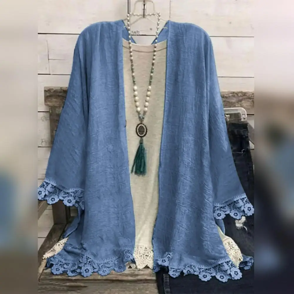 

Women Top Lace-Trimmed Long Sleeve Solid Colour Lady Top Lace Edge Splicing Drawstring Soft Stretchy Stylish Women Casual Tops