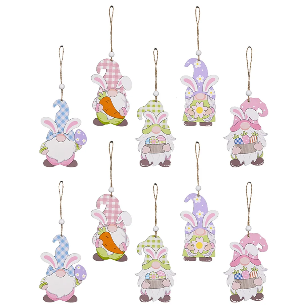

10Pcs Creative Easter Gnome Pendants Easter Adornments Festival Wooden Pendants