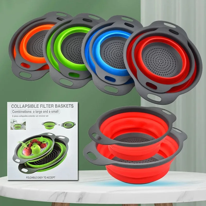 

Silicone Foldable Vegetable Basket Kitchen Drain Fruit Basket Plastic Round Creative Vegetable Washing Basin Kitchen Accessories