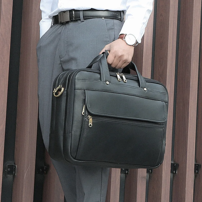 

Деловая кожаная мужская сумка с ремешком на голову из воловьей кожи, с несколькими карманами, сумка на одно плечо с диагональным крестом, сумка для компьютера