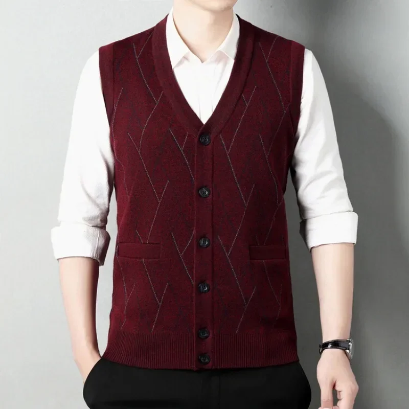 Мужской жилет без рукавов с V-образным вырезом классический деловой трикотажный