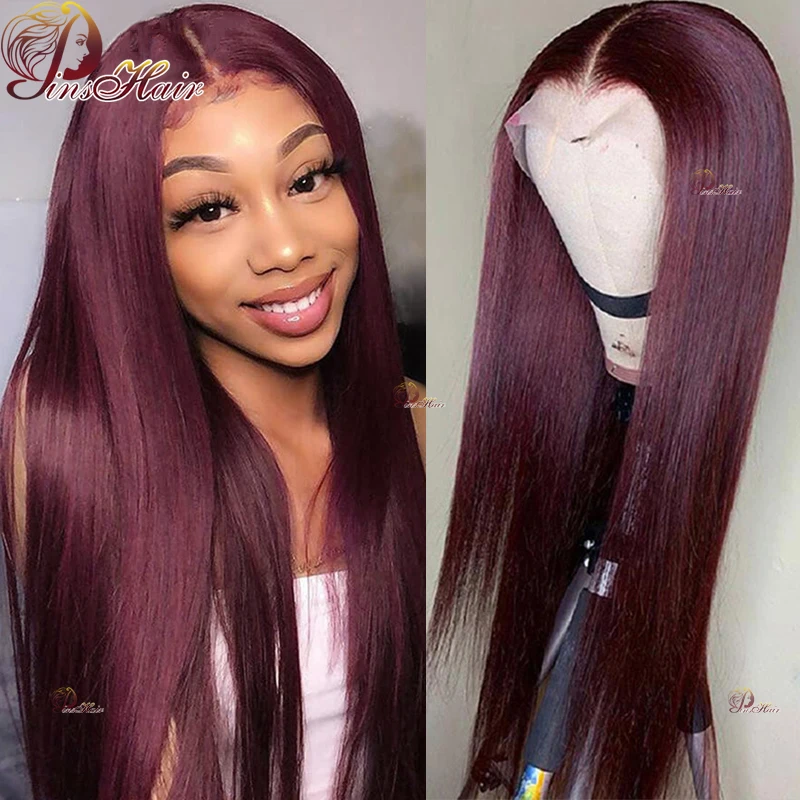Colored Burgundy Lace Front Wigs Straight Human Hair Red Lace Frontal Human Hair Wigs For Women Peruvian Transparent Lace Wig