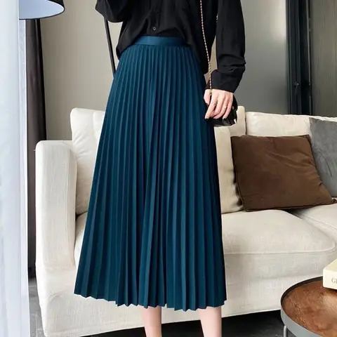 Женская юбка весна-осень 2022 новая офисная однотонная свободная Элегантная Модная плиссированная юбка миди с высокой талией для женщин