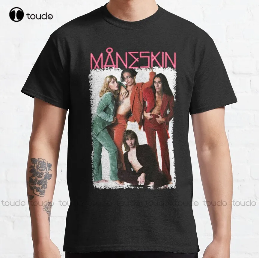 

Классическая футболка Maneskin, синие рубашки для женщин, индивидуальная футболка для подростков, унисекс, футболка с цифровой печатью, модная ...