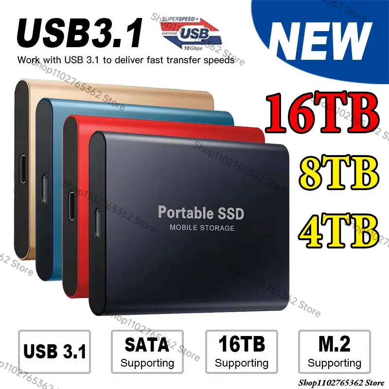 

128TB Portable SSD 8TB External Solid State Drive 16TB High Speed External Hard Drive M.2 USB 3.1 Interface Mass Storage disk