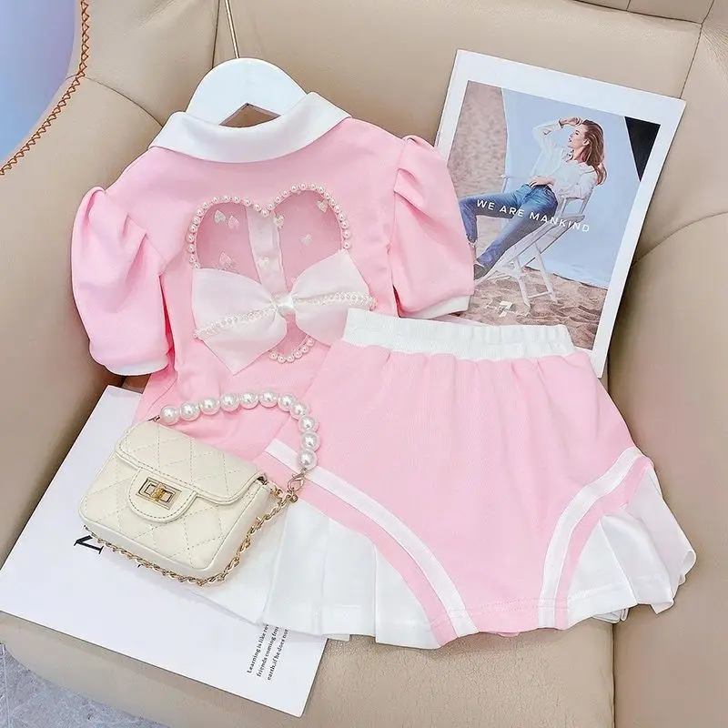 

Cute Cartoon Summer Short Sleeved Short Skirt Two-Piece Children's Westernized Princess Dress Girl Set