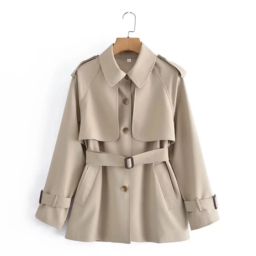 

2024 New Spring Series Women's Solid Color Card Coat with Waist Belt