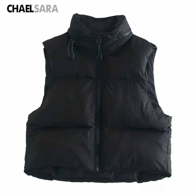

Winter High Collar Vests Women Elegant Solid Zipper Sleeveless Coats Women Casual Outerwear Ladies Top