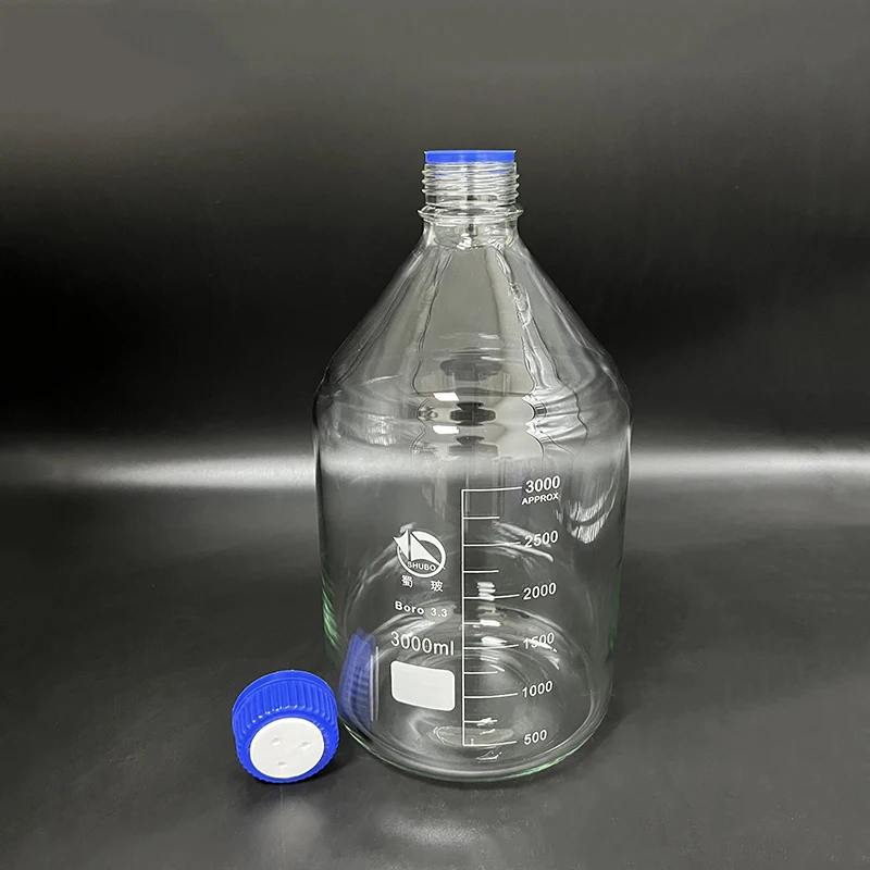 SHUBO Chromatography solvent bottle, Capacity 3000mL, GL45mm 1hole/2holes/3holes, Mobile phase bottle