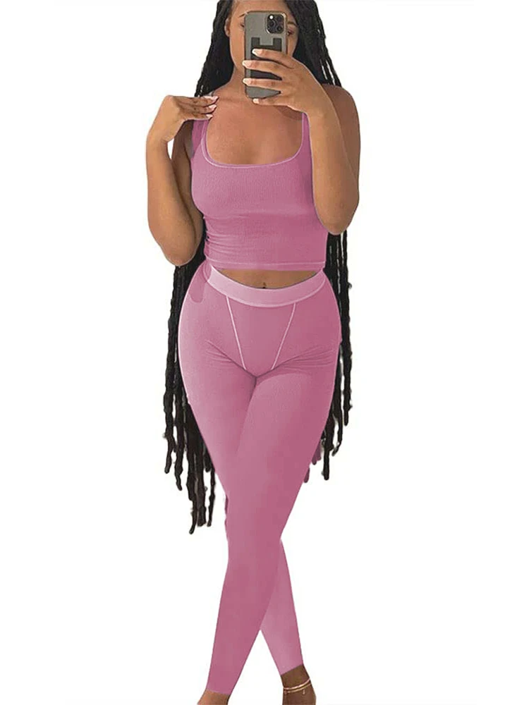 Спортивный костюм из двух предметов повседневный трикотажный топ в рубчик с