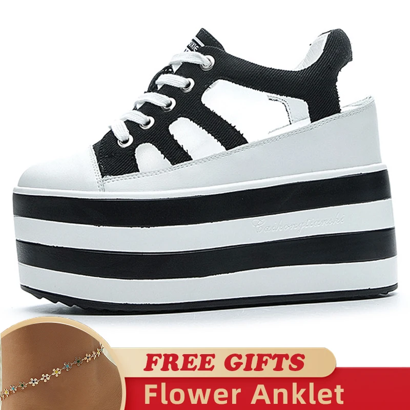 2023 New 12cm Platform Hollow Cut Design Wedge Shoes Sandals for Women Sneakers Summer Shoes  Summer Sneakers Genuine Leather