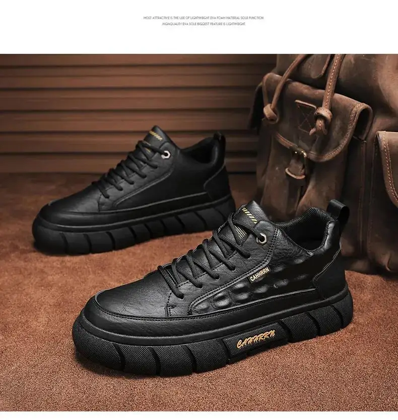 

Men's Spring Autumn Leather Casual Shoes Thick Bottom Non Slip Breathable Retro Business Casual Shoes Outdoor Work Shoes