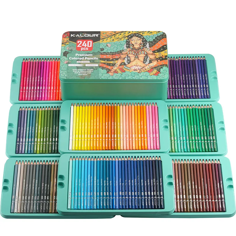 KALOUR 240 Colors Luxury Color Pencil Set Students Professional Art Drawing Oily Color Lead Gift Iron Box Shockproof Stationery