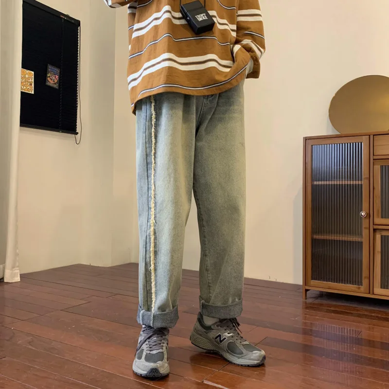 3 Colors Baggy Jeans Men's Fashion Retro Casual Straight Jeans Men Streetwear Hip Hop Loose Wide Leg Denim Pants Mens Trousers