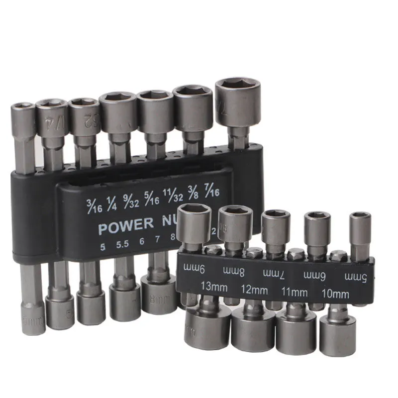 

9 14pcs/set 5mm-13mm Hex SocketS Sleeve Nozzles Nut Driver Set Power Nuts Driver Socket Screwdriver Set Bits Sets Tools