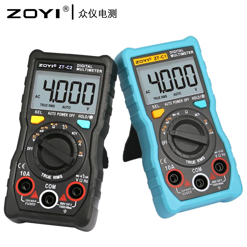 

ZOYI Resistance Resista ZT-C2 True RMS Auto-ranging Digital Multimeter 4000 Counts AC/DC Voltage Current