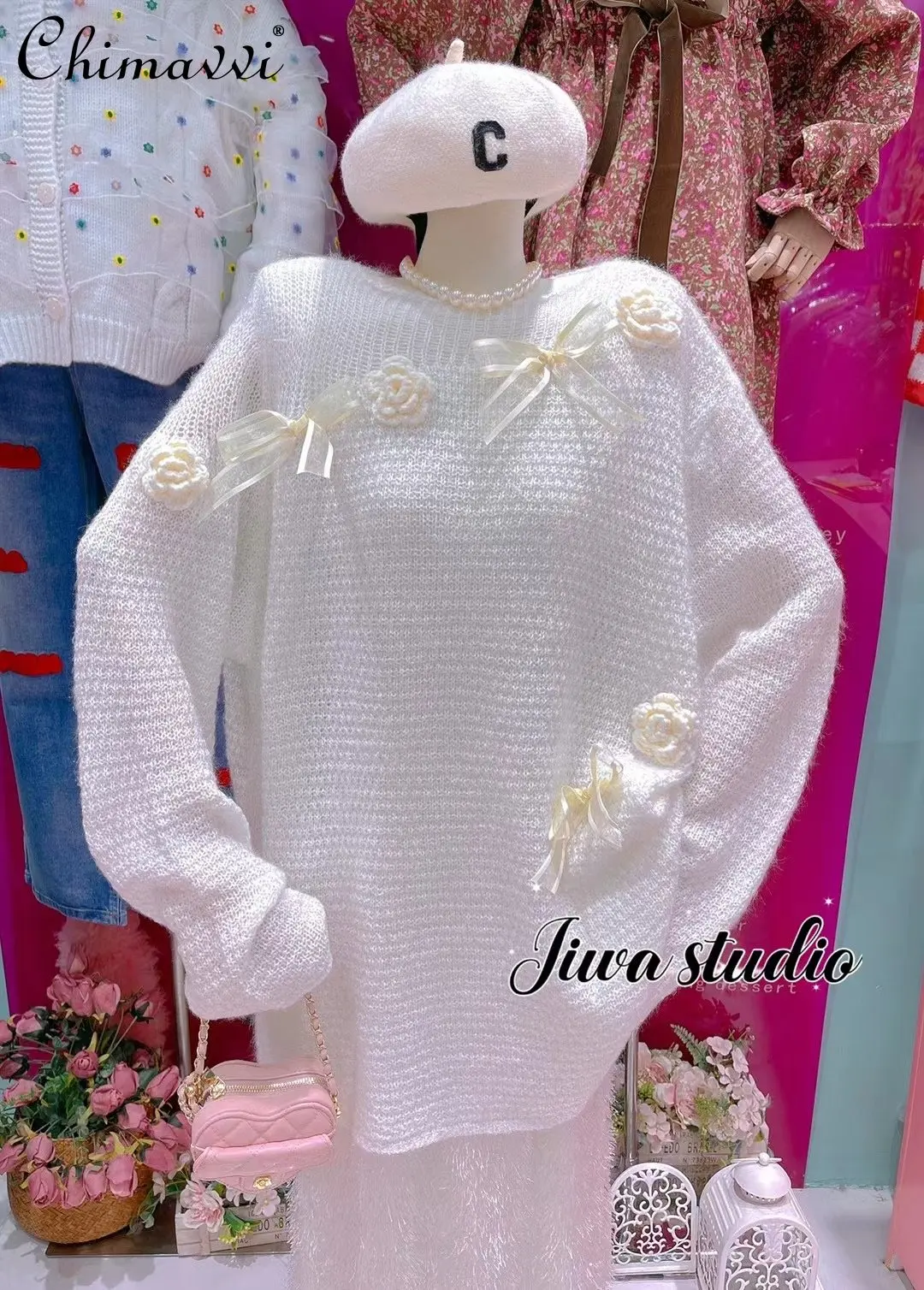 

Женский пуловер с длинным рукавом, однотонный вязаный свитер с длинным рукавом и бантом, Осень-зима 2022