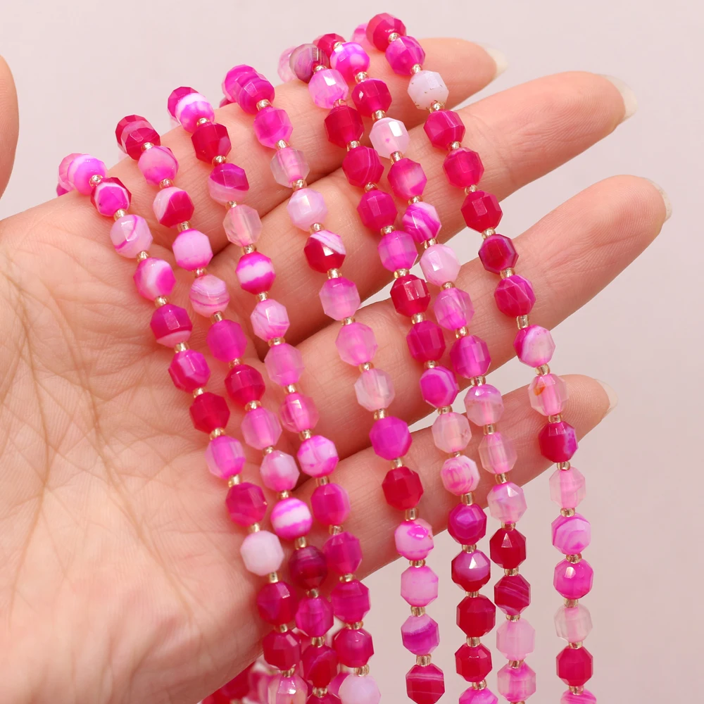 

100%Natural Rose Red Striped Agates Stone 6MM Faceted Round Beaded For Jewelry Making DIY Bracelet Accessories Charm Gift 36cm