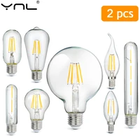 2pcs retro edison led filament bulb lamps ac 220v led candle light bulb e27 e14 c35 g45 a60 st64 g80 g95 vintage decorate light