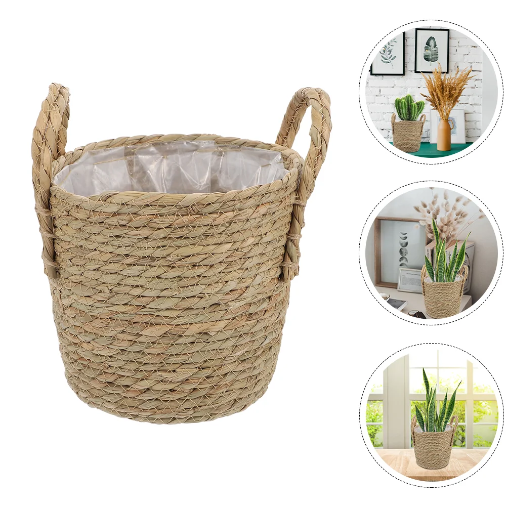 

Basket Woven Flower Pot Planterbaskets Indoor Seagrass Wicker Hamper Straw Orchid Storage Pots Artificial Egg Fruit Candesktop