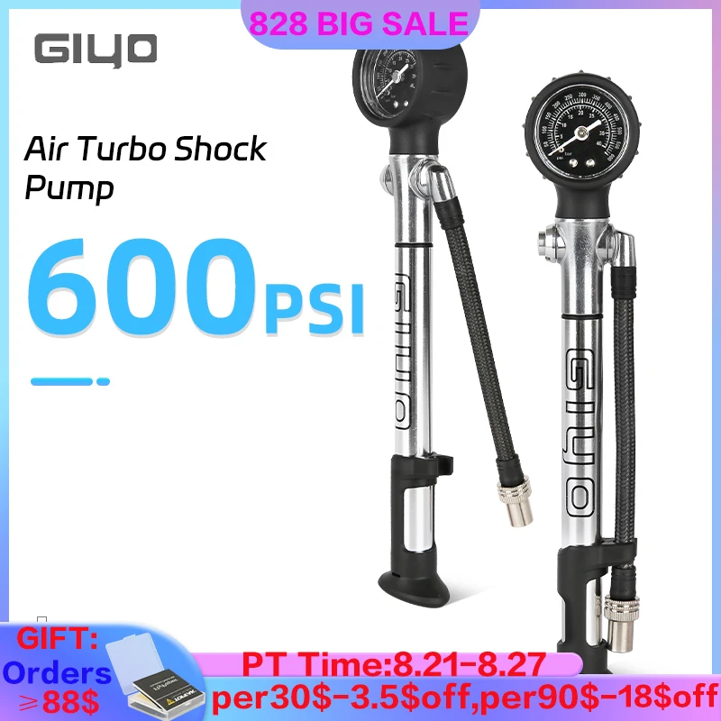 Giyo High Pressure 600Psi Bicycle Air Turbo Shock Pump With 
