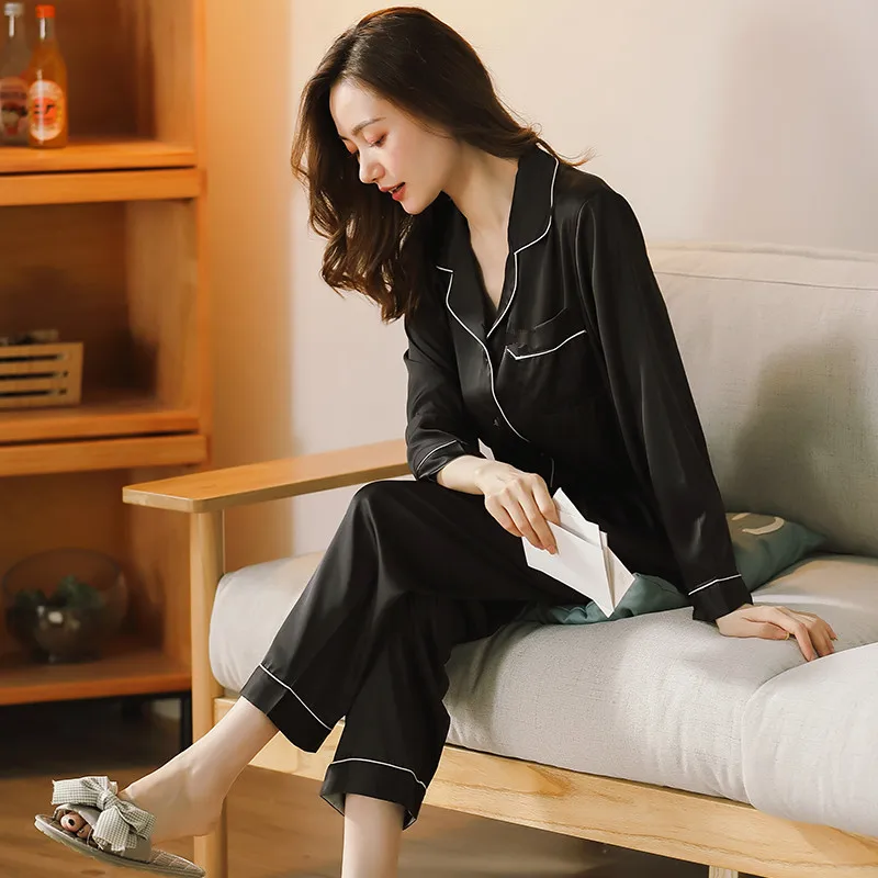Женский Шелковый Атласный пижамный комплект новинка 100% брюки с длинным рукавом