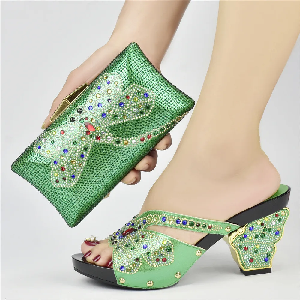 

Набор зеленых африканских туфель и сумок для вечеринки, туфли в итальянском стиле с подходящей сумкой, новый дизайн, дамские туфли и сумочки