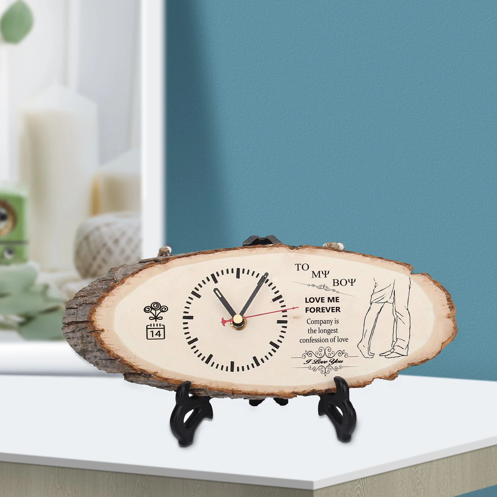 Настольные часы деревянные настольные на День святого Валентина с принтом