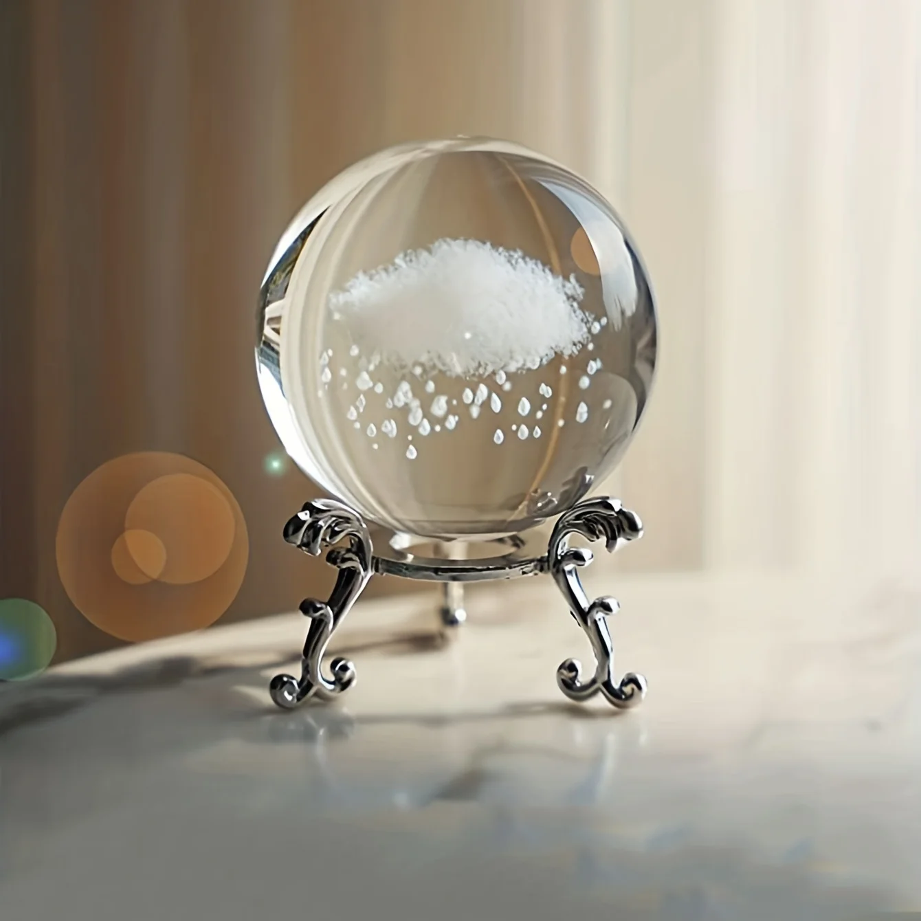 

1pc Creative Raining Crystal Ball With Base, Round Desktop Home Decoration, Small Ornaments Living Room Bedroom Decoration Craft